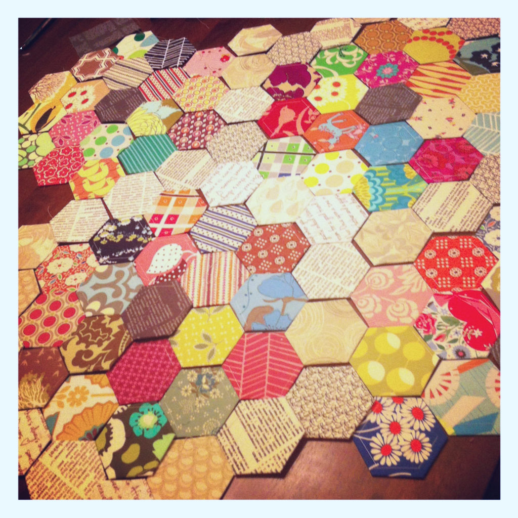 scrappy hexagon quilt